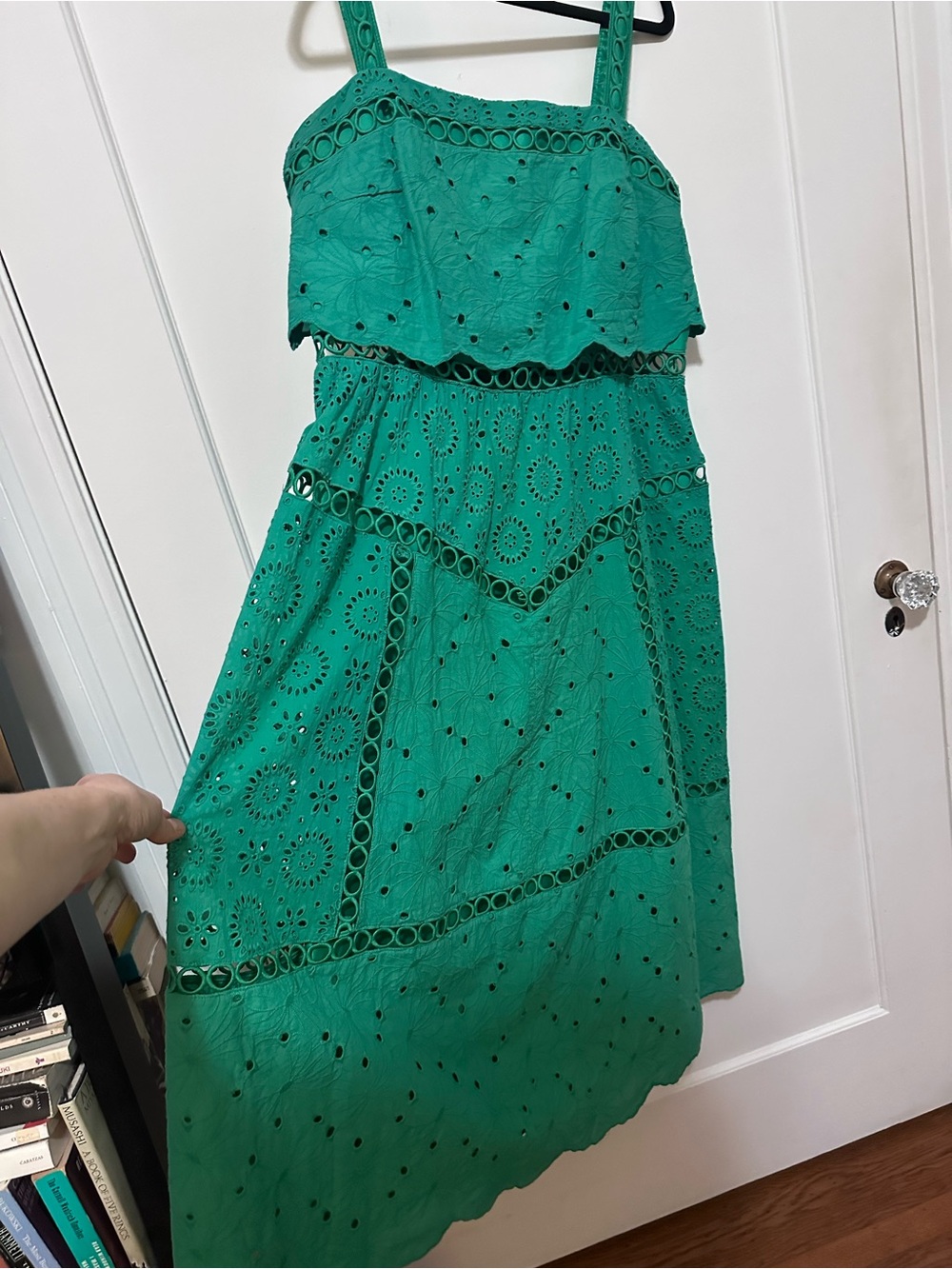 ASOS green cotton floral eyelet maxi sundress e/ cutouts - size 14 - Picture 3 of 12